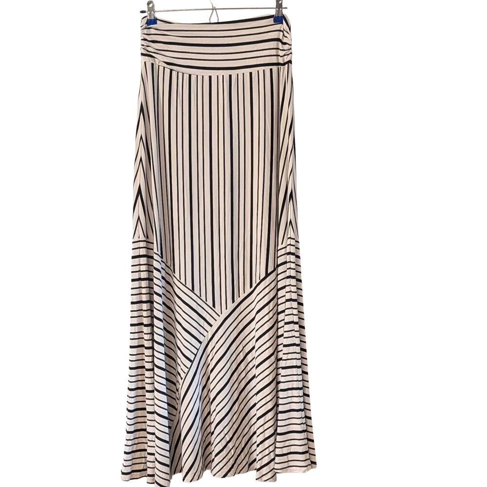 Lovestitch Striped Maxi Skirt M Black White Mixed Stripe Boho Stretch Flowy